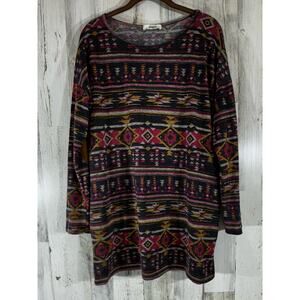 Eloges Womens Tunic Sweater Size Large Southwest Aztec Print Elbow Patches
